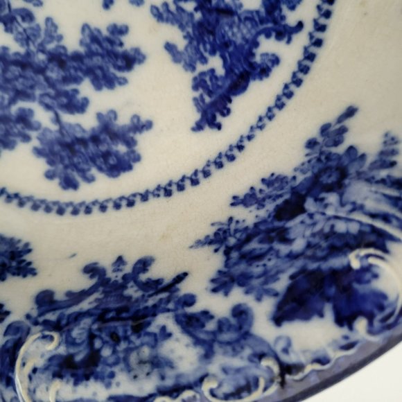 Vintage Flow Blue Serving Bowl by W. Adams & Co. in England, Fairy Villa Pattern - Picture 3 of 10